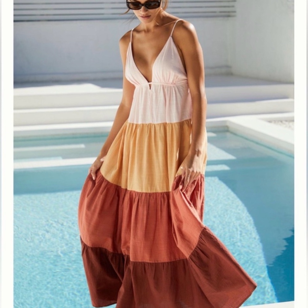 Anthropologie The Raya Colorblock Maxi Dress Sz L Like New
